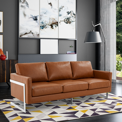 Lincoln 3-Seater Sofa Upholstered in Velvet/Leather with Black/Silver/Gold Steel Base
