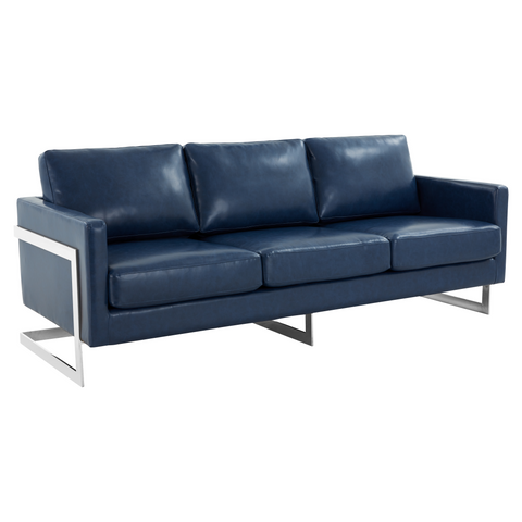 Lincoln 3-Seater Sofa Upholstered in Velvet/Leather with Black/Silver/Gold Steel Base