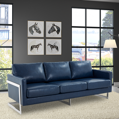 Lincoln 3-Seater Sofa Upholstered in Velvet/Leather with Black/Silver/Gold Steel Base