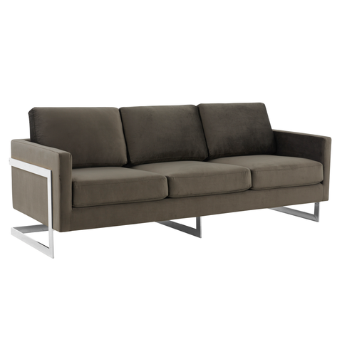 Lincoln 3-Seater Sofa Upholstered in Velvet/Leather with Black/Silver/Gold Steel Base