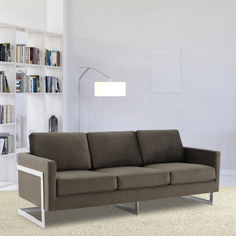 Lincoln 3-Seater Sofa Upholstered in Velvet/Leather with Black/Silver/Gold Steel Base