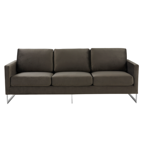 Lincoln 3-Seater Sofa Upholstered in Velvet/Leather with Black/Silver/Gold Steel Base