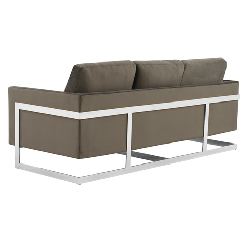 Lincoln 3-Seater Sofa Upholstered in Velvet/Leather with Black/Silver/Gold Steel Base