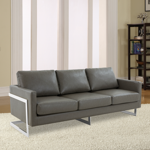 Lincoln 3-Seater Sofa Upholstered in Velvet/Leather with Black/Silver/Gold Steel Base