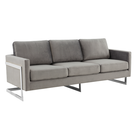 Lincoln 3-Seater Sofa Upholstered in Velvet/Leather with Black/Silver/Gold Steel Base