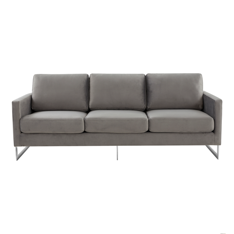 Lincoln 3-Seater Sofa Upholstered in Velvet/Leather with Black/Silver/Gold Steel Base