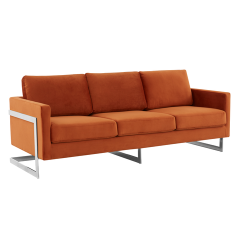 Lincoln 3-Seater Sofa Upholstered in Velvet/Leather with Black/Silver/Gold Steel Base