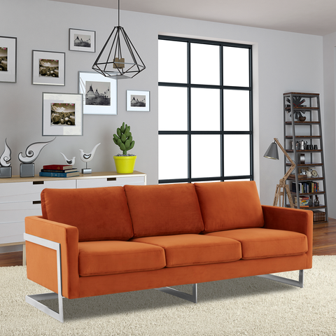 Lincoln 3-Seater Sofa Upholstered in Velvet/Leather with Black/Silver/Gold Steel Base
