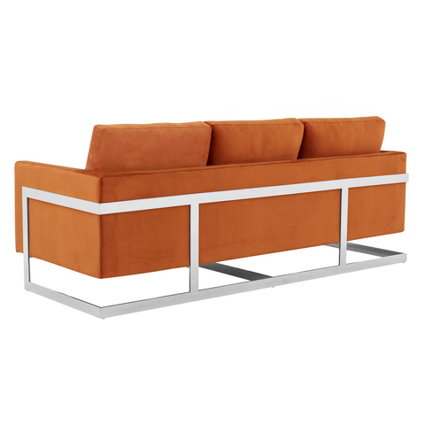 Lincoln 3-Seater Sofa Upholstered in Velvet/Leather with Black/Silver/Gold Steel Base