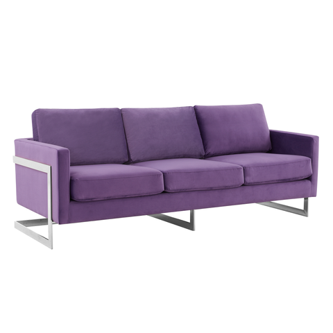 Lincoln 3-Seater Sofa Upholstered in Velvet/Leather with Black/Silver/Gold Steel Base
