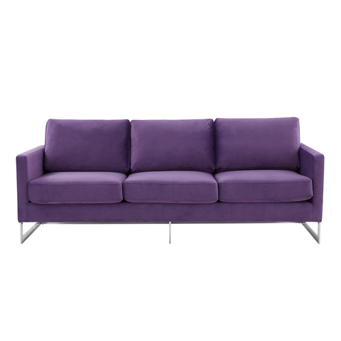 Lincoln 3-Seater Sofa Upholstered in Velvet/Leather with Black/Silver/Gold Steel Base