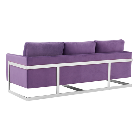 Lincoln 3-Seater Sofa Upholstered in Velvet/Leather with Black/Silver/Gold Steel Base