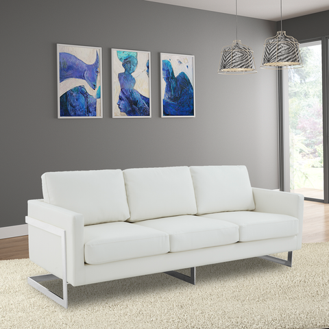Lincoln 3-Seater Sofa Upholstered in Velvet/Leather with Black/Silver/Gold Steel Base