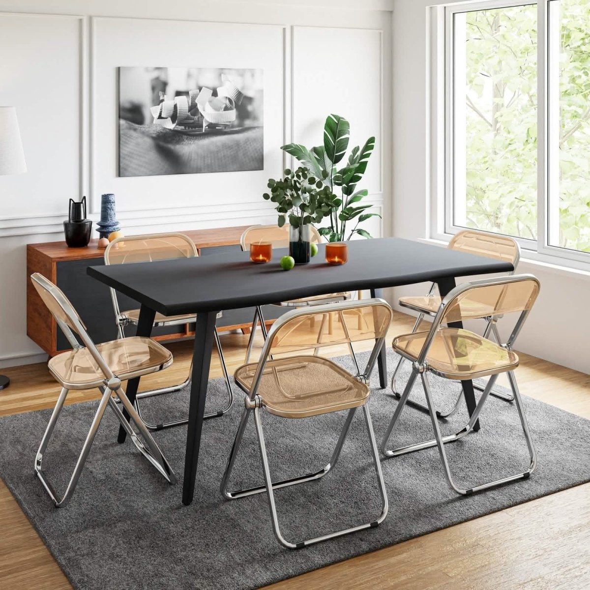 Lawrence 7 - Piece Dining Set: Folding Acrylic Chairs & Rectangular Wood Table