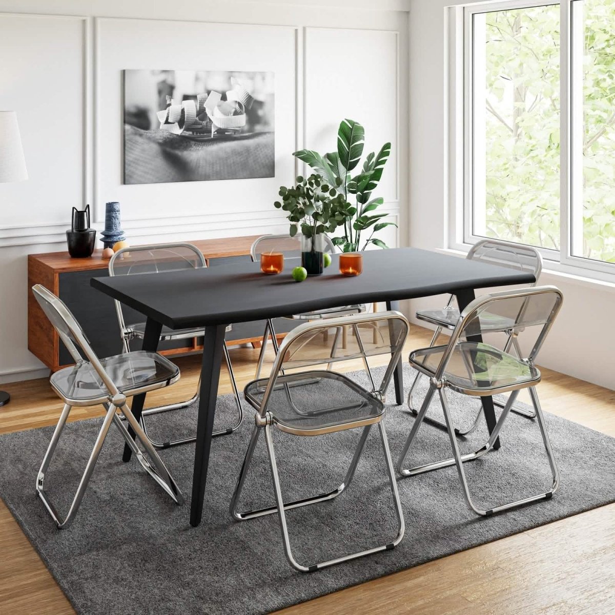 Lawrence 7 - Piece Dining Set: Folding Acrylic Chairs & Rectangular Wood Table