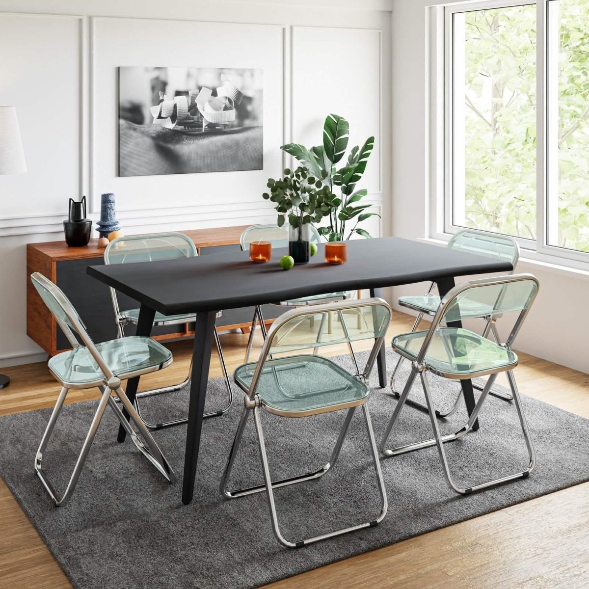 Lawrence 7 - Piece Dining Set: Folding Acrylic Chairs & Rectangular Wood Table