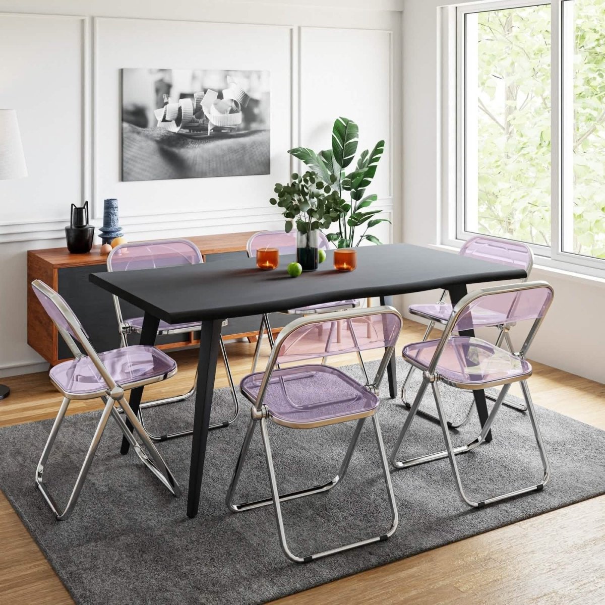 Lawrence 7 - Piece Dining Set: Folding Acrylic Chairs & Rectangular Wood Table