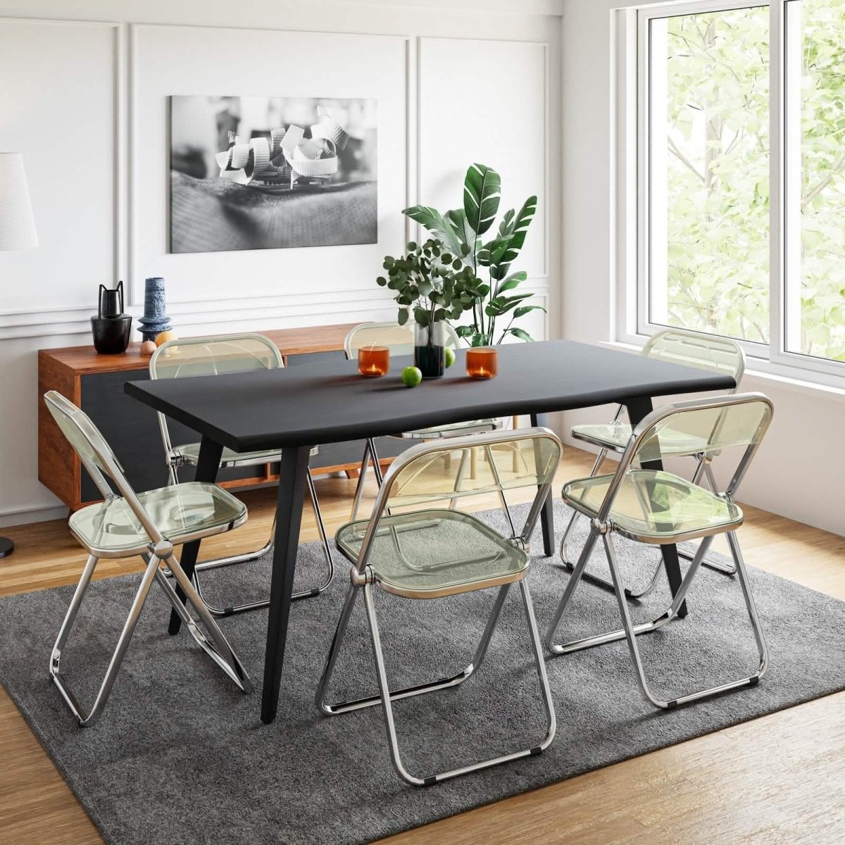 Lawrence 7 - Piece Dining Set: Folding Acrylic Chairs & Rectangular Wood Table