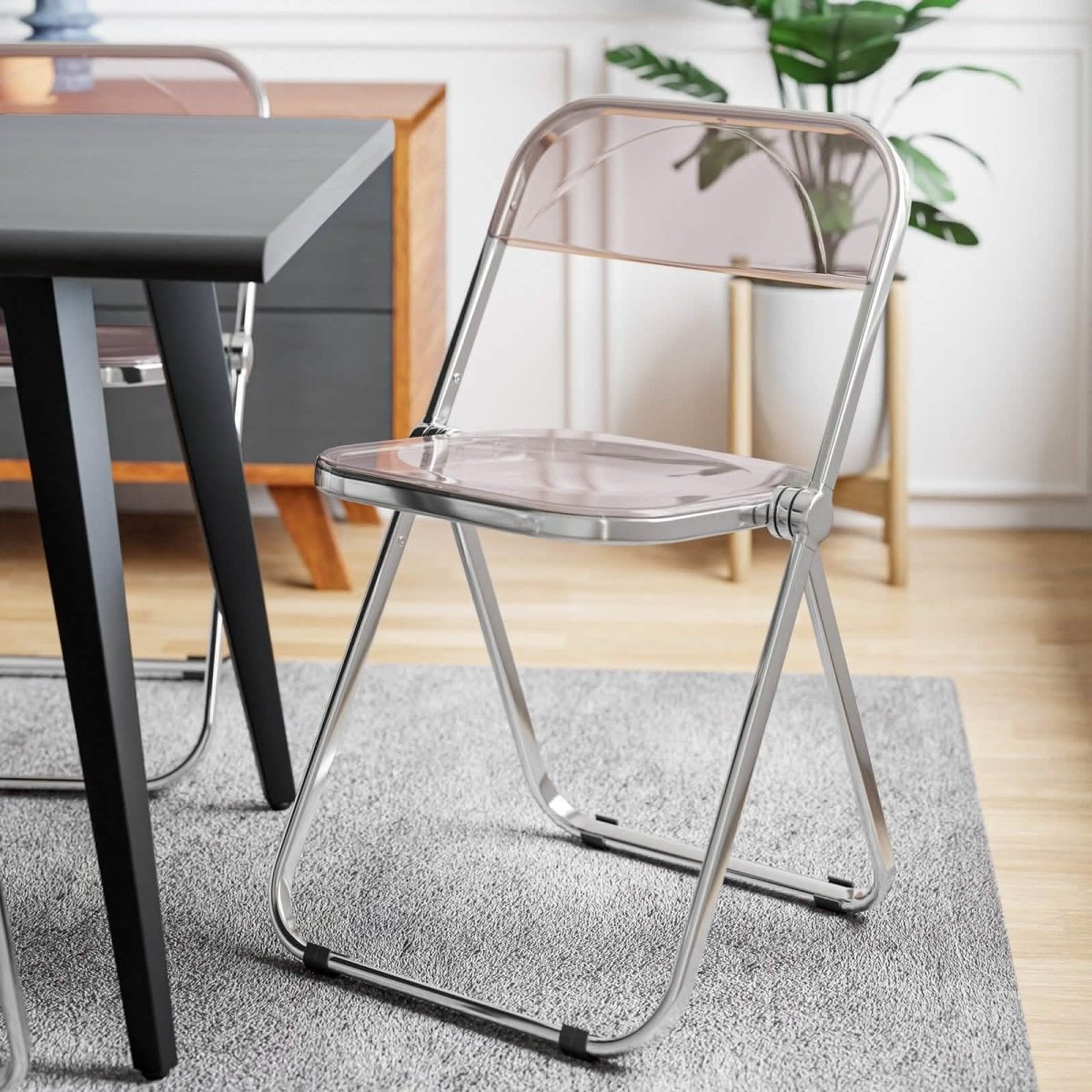Lawrence 7 - Piece Dining Set: Folding Acrylic Chairs & Rectangular Wood Table