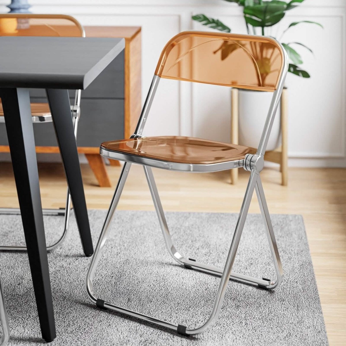 Lawrence 7 - Piece Dining Set: Folding Acrylic Chairs & Rectangular Wood Table