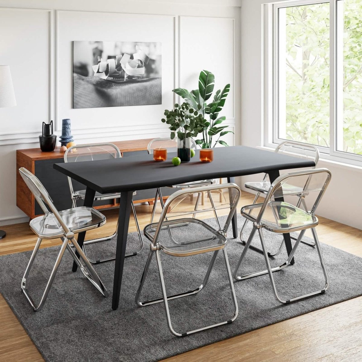 Lawrence 7 - Piece Dining Set: Folding Acrylic Chairs & Rectangular Wood Table