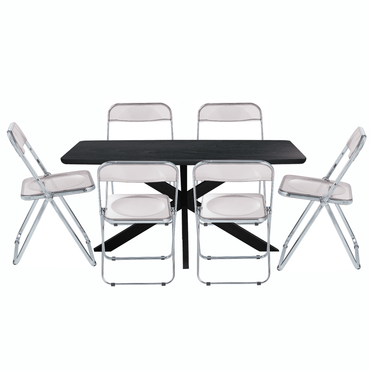 Lawrence 7 - Piece Dining Set: Folding Acrylic Chairs & Rectangular Wood Table with Geometric Base