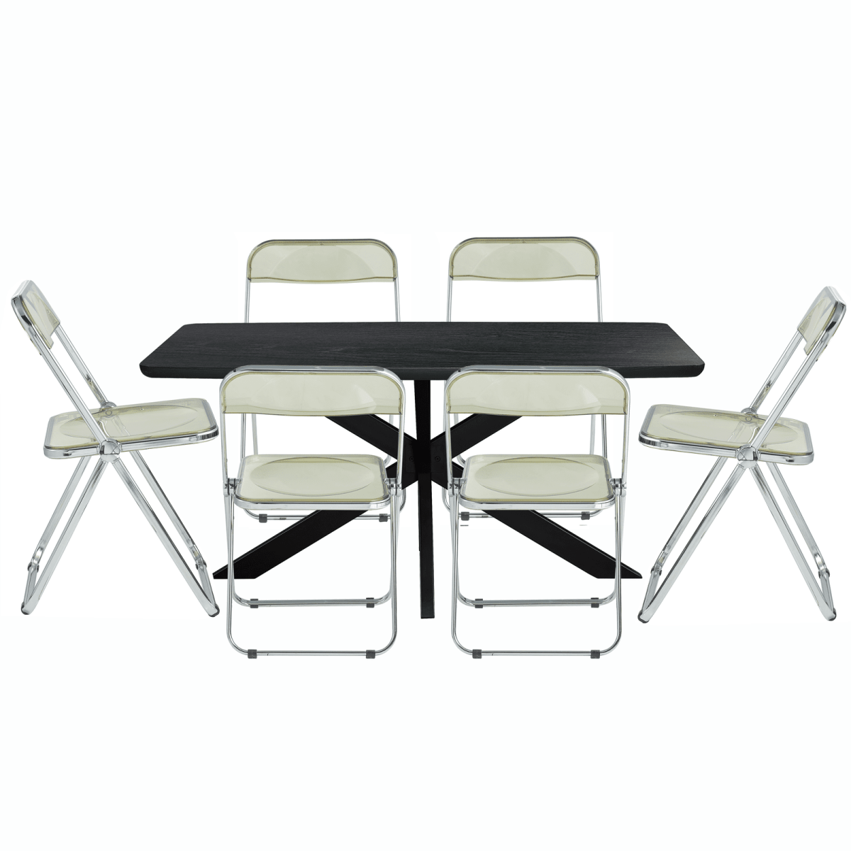 Lawrence 7 - Piece Dining Set: Folding Acrylic Chairs & Rectangular Wood Table with Geometric Base
