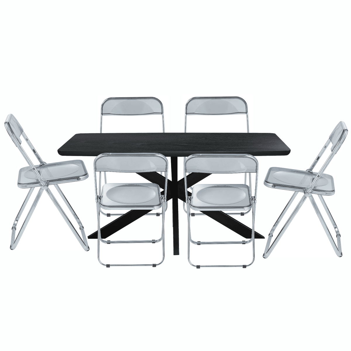 Lawrence 7 - Piece Dining Set: Folding Acrylic Chairs & Rectangular Wood Table with Geometric Base