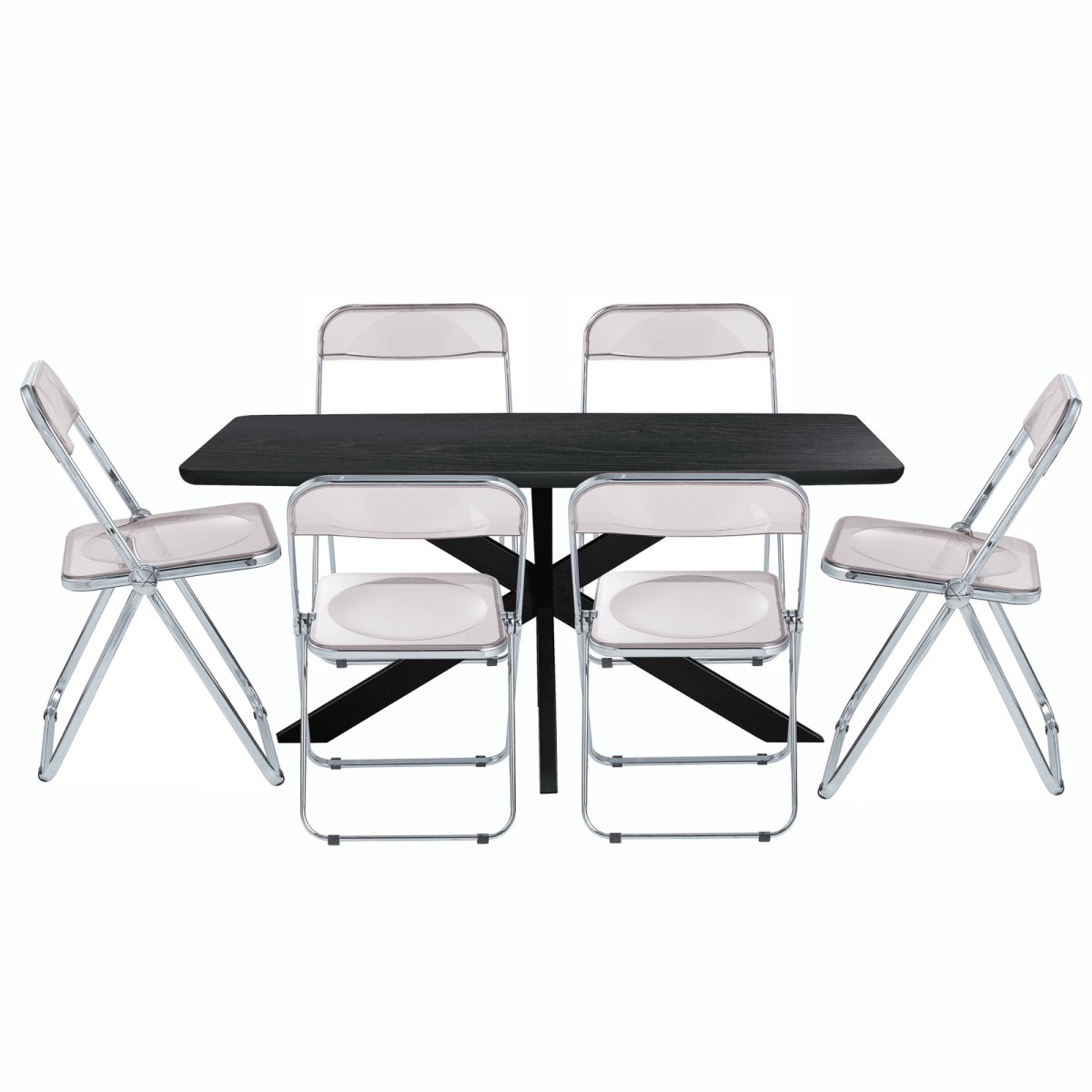 Lawrence 7 - Piece Dining Set: Folding Acrylic Chairs & Rectangular Wood Table with Geometric Base