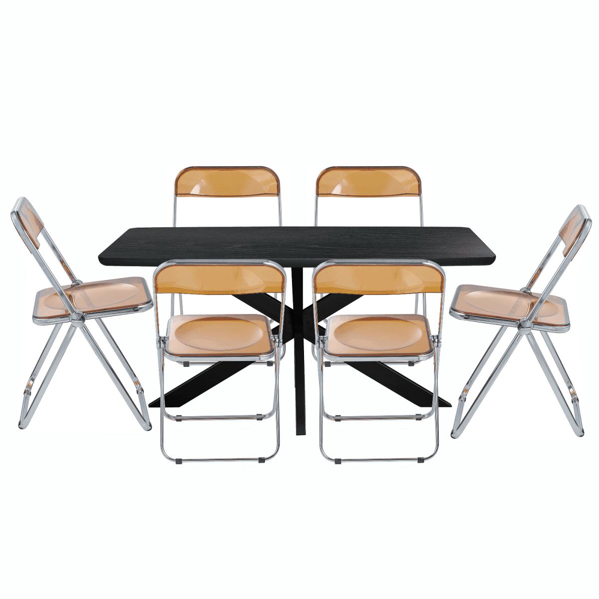 Lawrence 7 - Piece Dining Set: Folding Acrylic Chairs & Rectangular Wood Table with Geometric Base