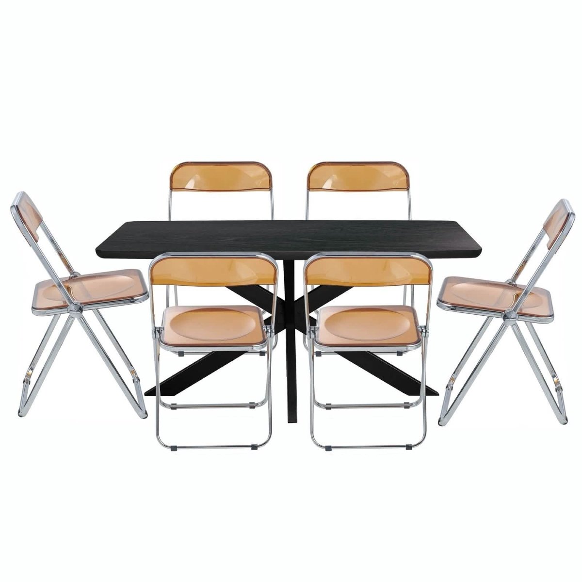 Lawrence 7 - Piece Dining Set: Folding Acrylic Chairs & Rectangular Wood Table with Geometric Base