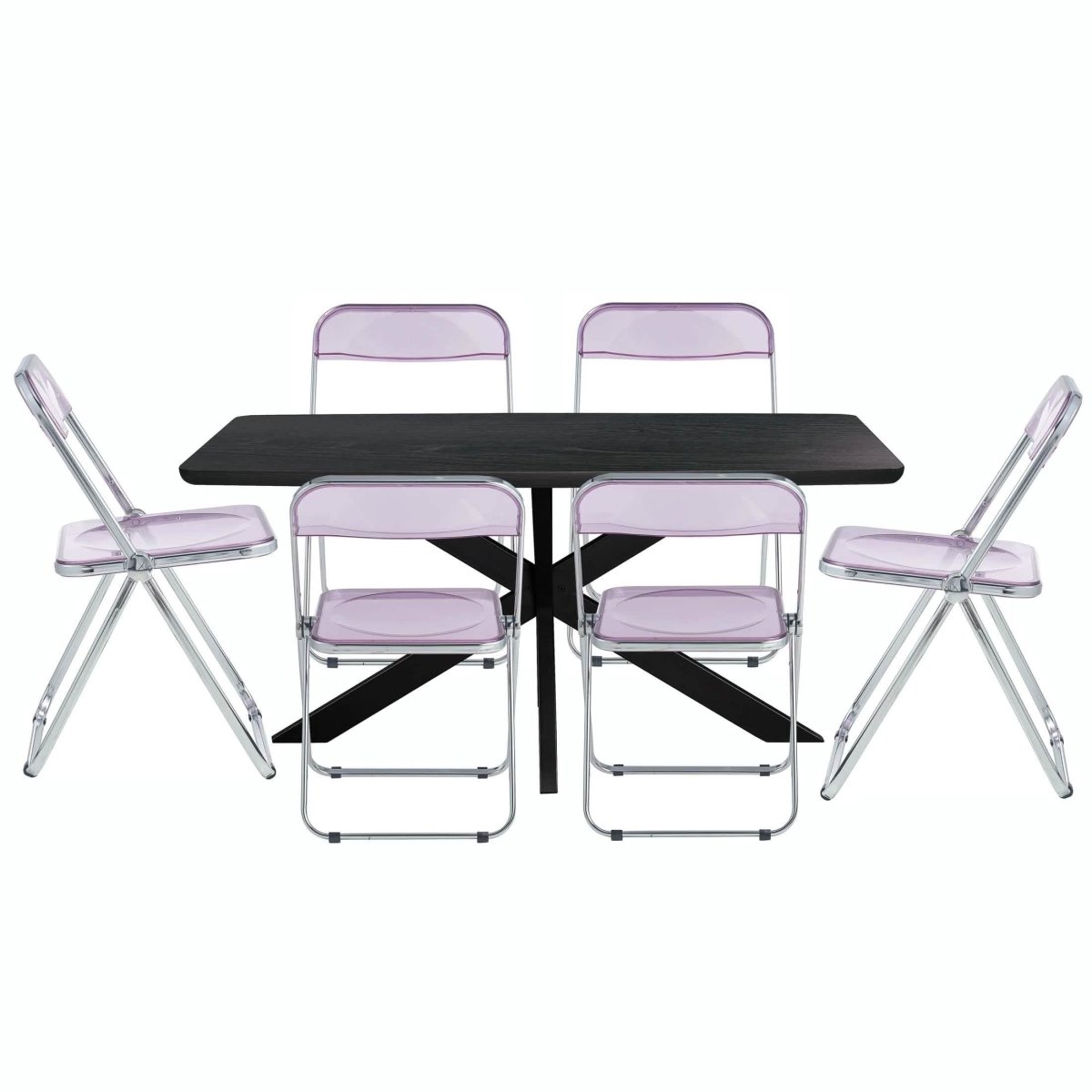 Lawrence 7 - Piece Dining Set: Folding Acrylic Chairs & Rectangular Wood Table with Geometric Base
