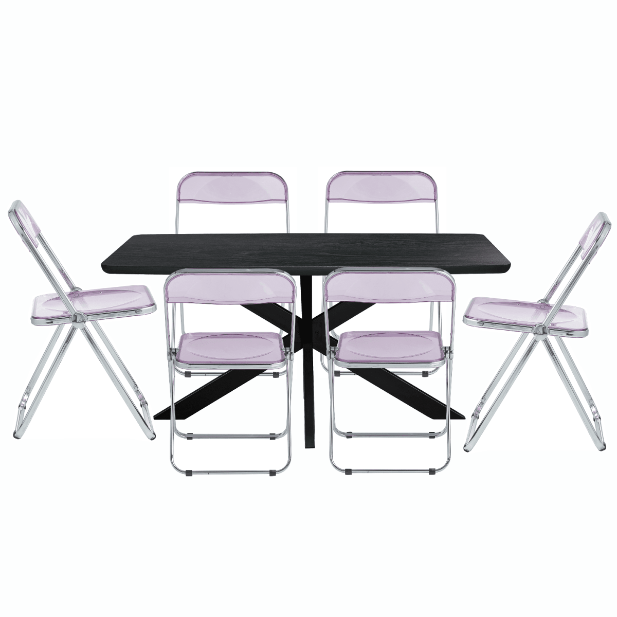 Lawrence 7 - Piece Dining Set: Folding Acrylic Chairs & Rectangular Wood Table with Geometric Base