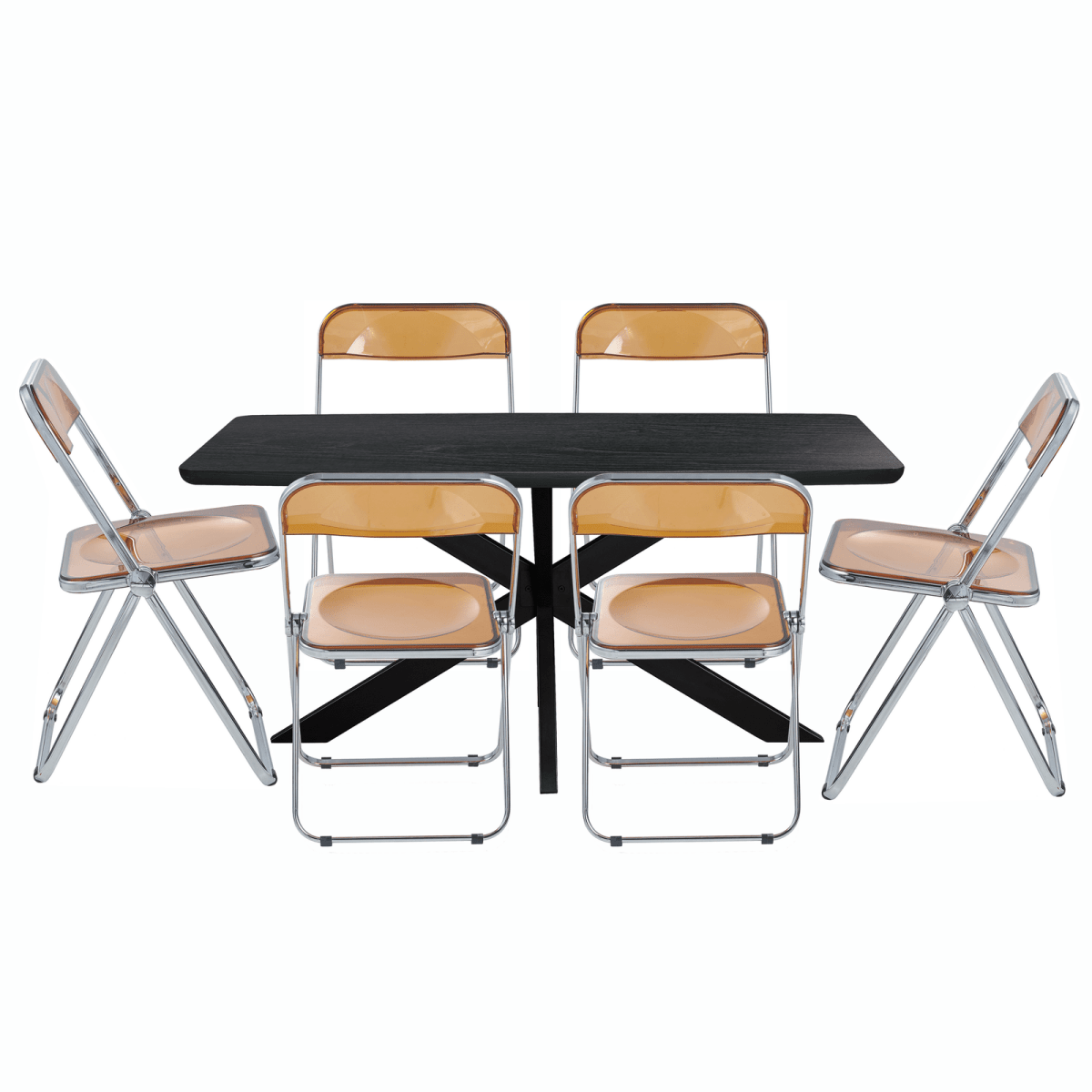 Lawrence 7 - Piece Dining Set: Folding Acrylic Chairs & Rectangular Wood Table with Geometric Base