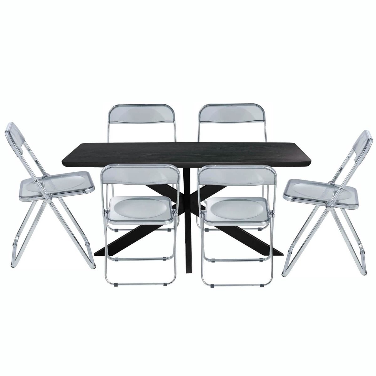 Lawrence 7 - Piece Dining Set: Folding Acrylic Chairs & Rectangular Wood Table with Geometric Base