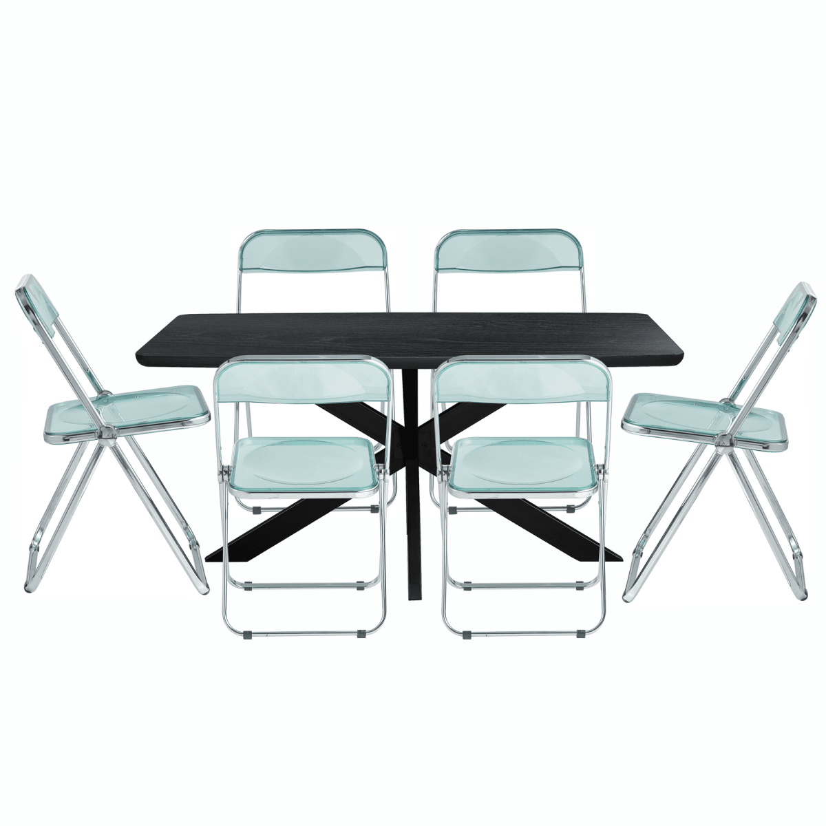 Lawrence 7 - Piece Dining Set: Folding Acrylic Chairs & Rectangular Wood Table with Geometric Base