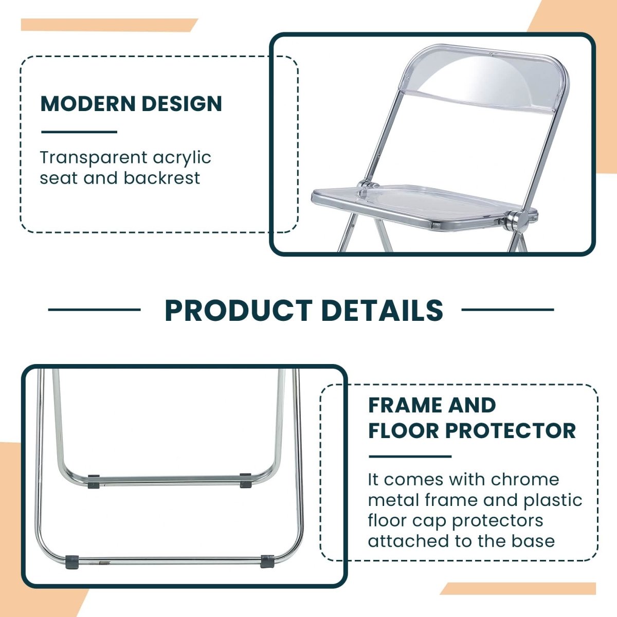 Lawrence Acrylic Folding Chair With Metal Frame Set of 4