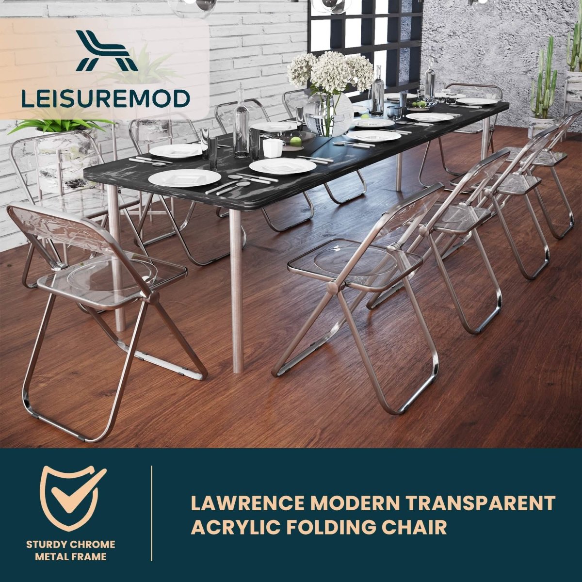 Lawrence Acrylic Folding Chair With Metal Frame Set of 4