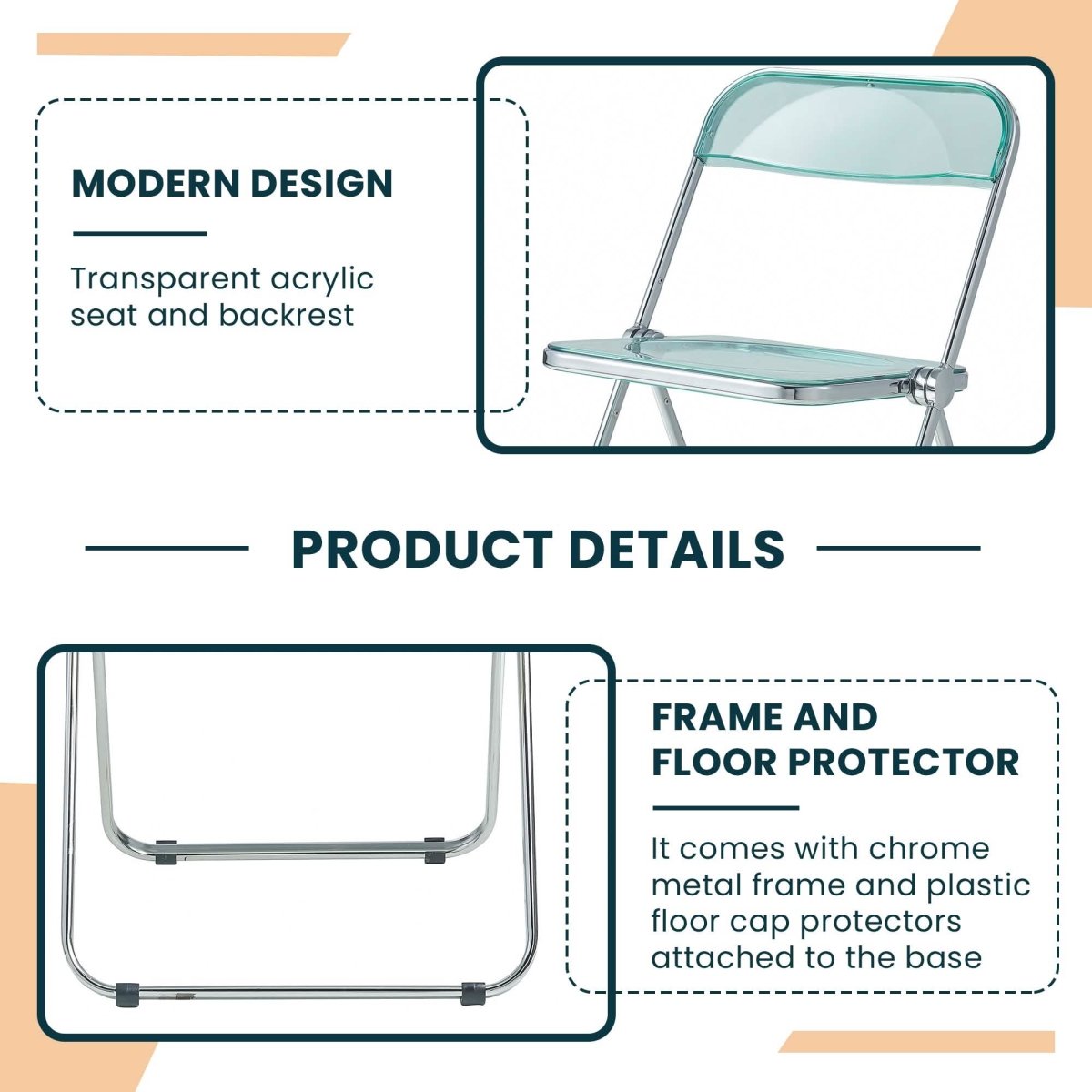 Lawrence Acrylic Folding Chair With Metal Frame Set of 4