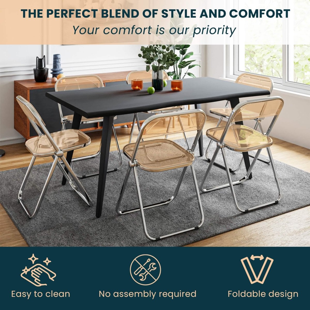 Lawrence Acrylic Folding Chair With Metal Frame Set of 4