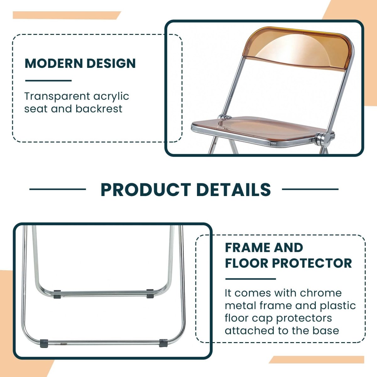 Lawrence Acrylic Folding Chair With Metal Frame Set of 4