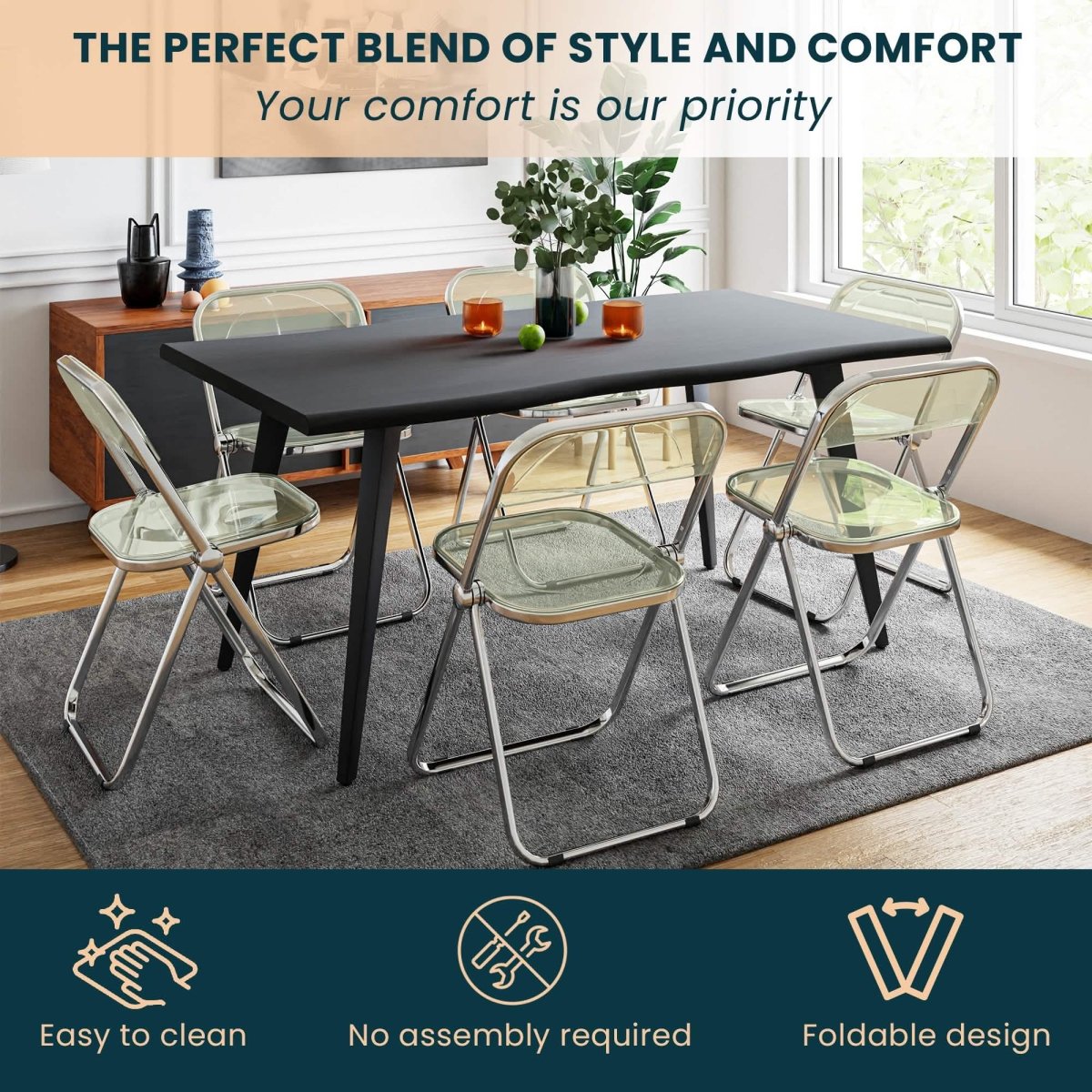 Lawrence Acrylic Folding Chair With Metal Frame Set of 4