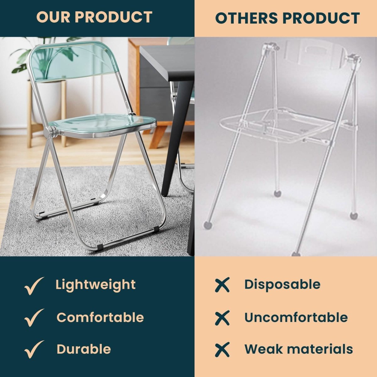 Lawrence Acrylic Folding Chair With Metal Frame Set of 4