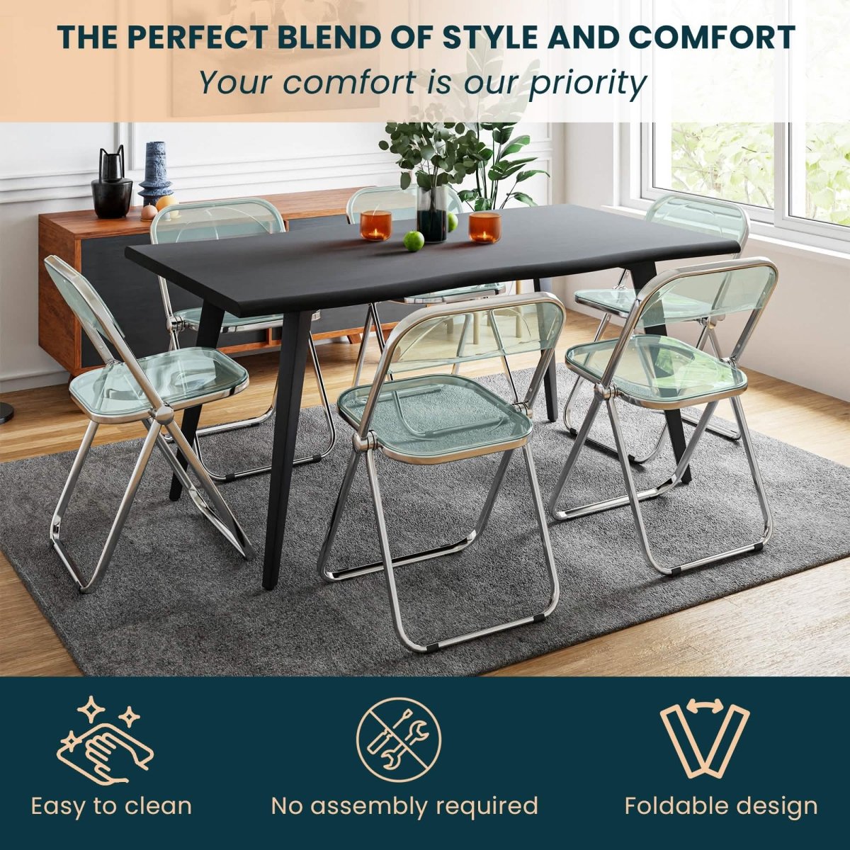 Lawrence Acrylic Folding Chair With Metal Frame Set of 4