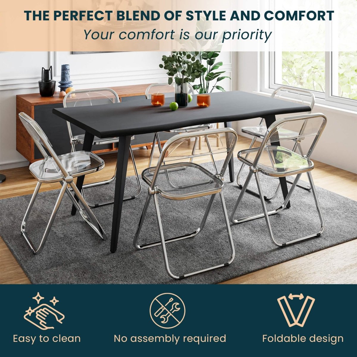 Lawrence Acrylic Folding Chair With Metal Frame Set of 4
