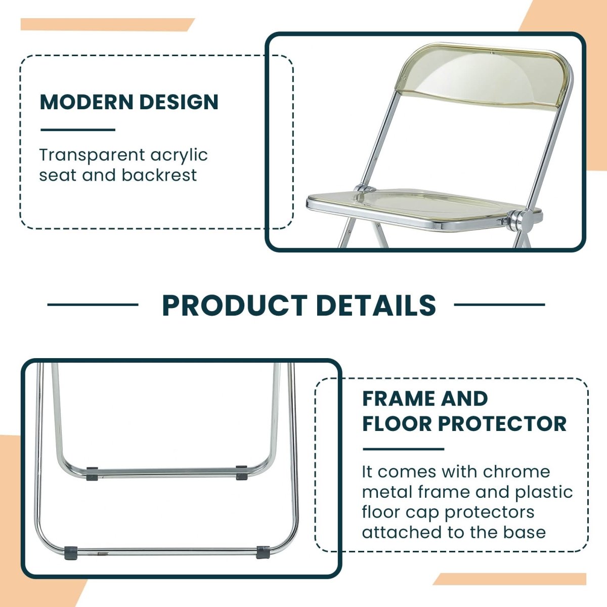 Lawrence Acrylic Folding Chair With Metal Frame Set of 4