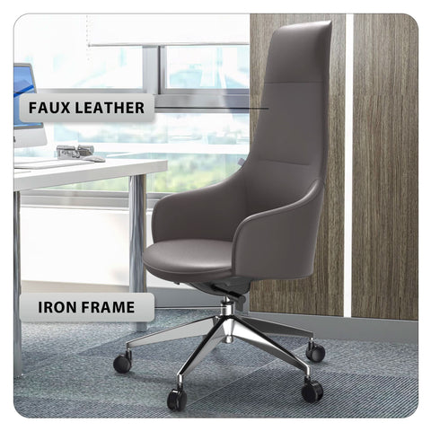 Celeste High-Back Office Chair in Upholstered Leather and Iron Base with Swivel and Tilt