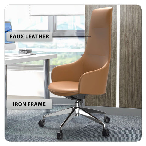 Celeste High-Back Office Chair in Upholstered Leather and Iron Base with Swivel and Tilt