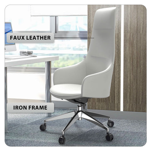 Celeste High-Back Office Chair in Upholstered Leather and Iron Base with Swivel and Tilt