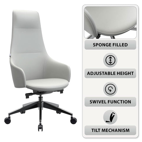 Celeste High-Back Office Chair in Upholstered Leather and Iron Base with Swivel and Tilt